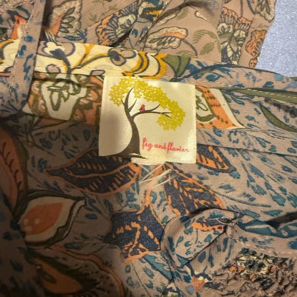 Fig and Flower (Anthropologie)Gray and Orange Smocked Tiered Shirt and Skirt Set - Picture 9 of 9